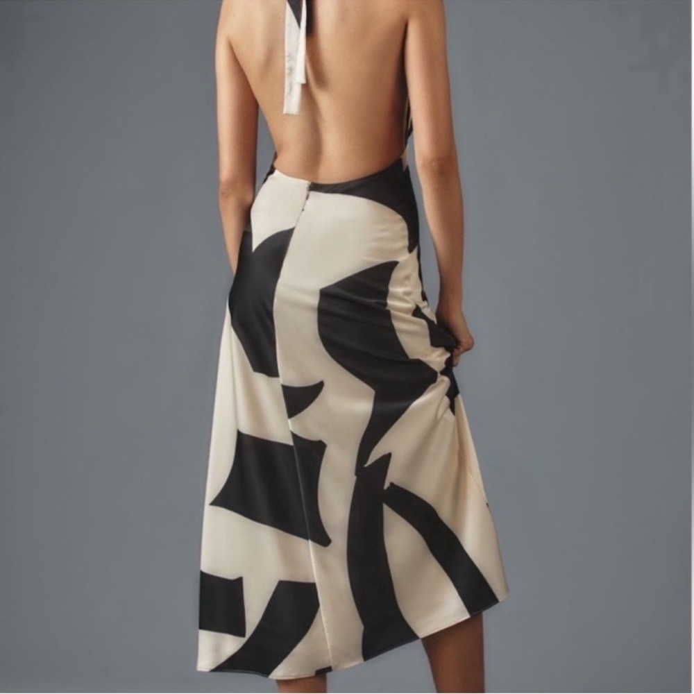 Nwt Bardot Black & Cream Halter Midi Dress - Picture 2 of 8